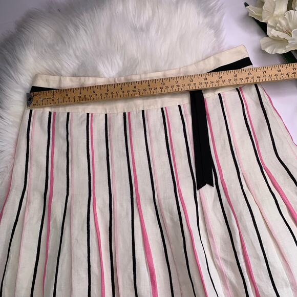 Ann Taylor LOFT Pleated 100%  LINEN Womens Size 8 Skirt Preppy Pink Black White - Picture 6 of 13